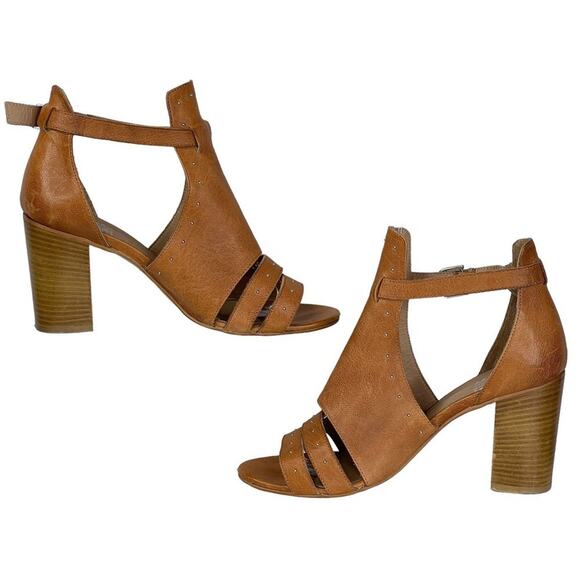 Emanuele Crasto Cage Sandal Studded Strappy SZ 10 Brown Leather Block Heeled - Picture 3 of 9